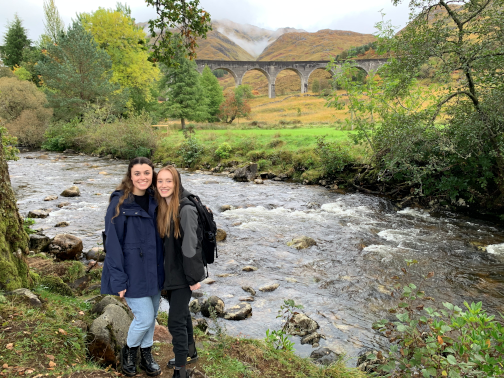 UF students Kaitlyn Ennis and Lauren Stewart at the Glenfinnan Viaduct in Scotland